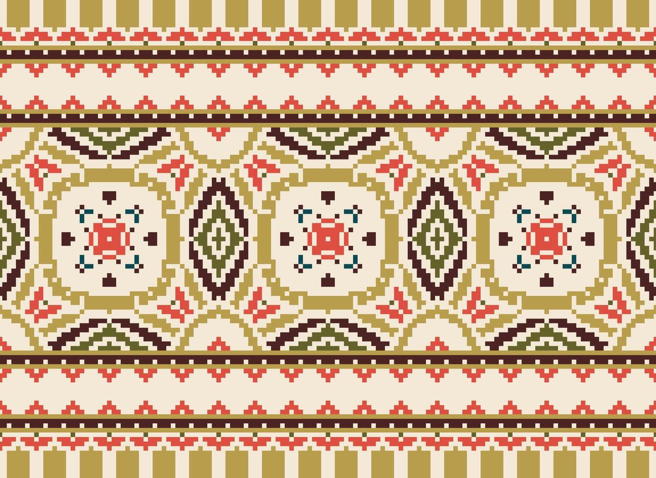 Pixel Ukrainian, Belarusian folk art vector seamless pattern in red and black, inpisred by traditional embroidery Vyshyvanka