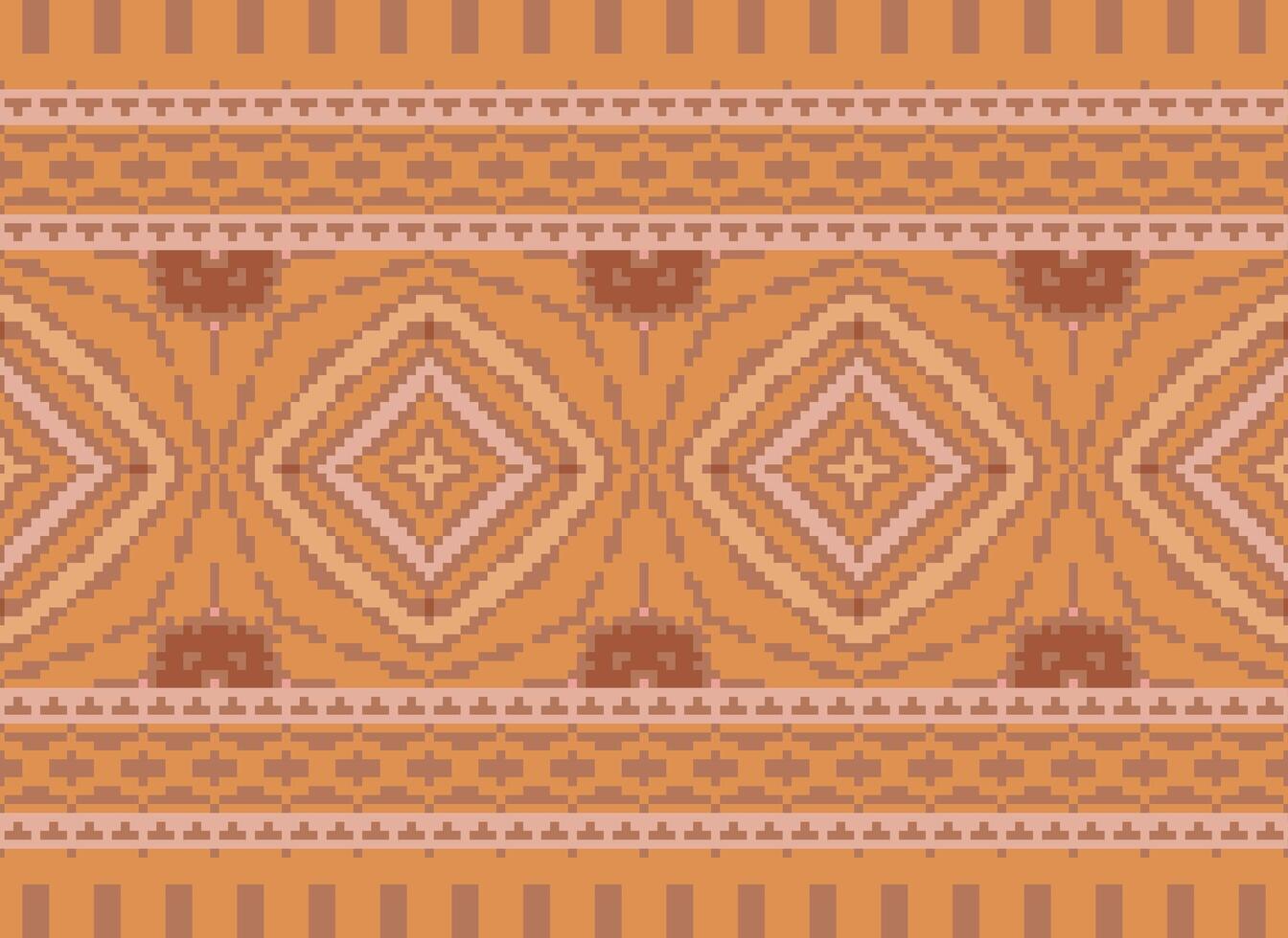 Cross Stitch Border. Embroidery Cross Stitch. Ethnic Patterns. Geometric Ethnic Indian pattern. Native Ethnic pattern.Texture Textile Fabric Clothing Knitwear print. Pixel Horizontal Seamless Vector. vector