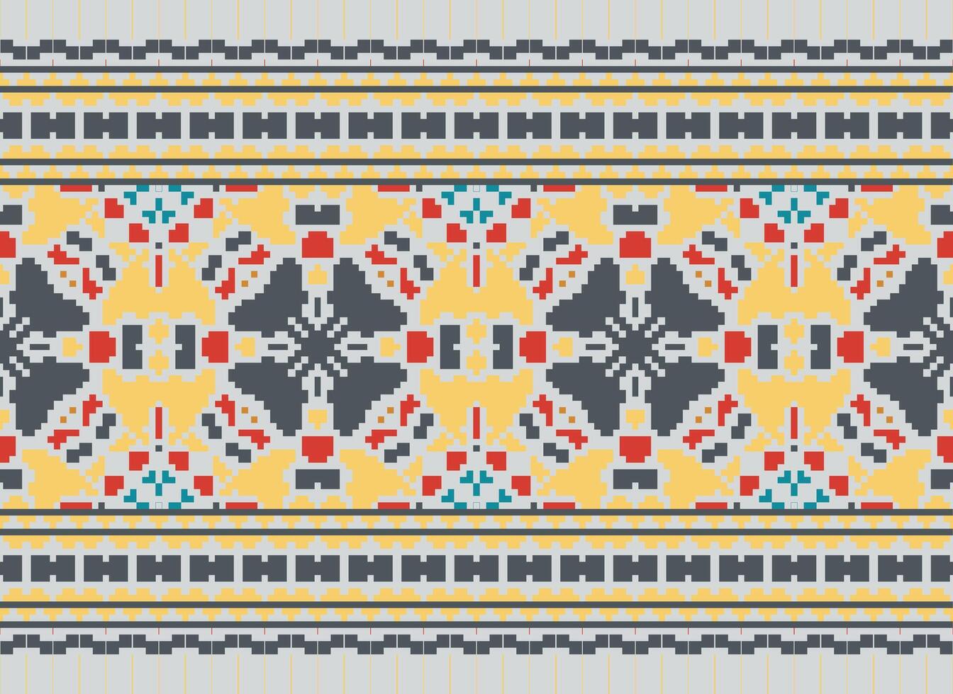 Cross Stitch Border. Embroidery Cross Stitch. Ethnic Patterns. Geometric Ethnic Indian pattern. Native Ethnic pattern.Texture Textile Fabric Clothing Knitwear print. Pixel Horizontal Seamless Vector. vector