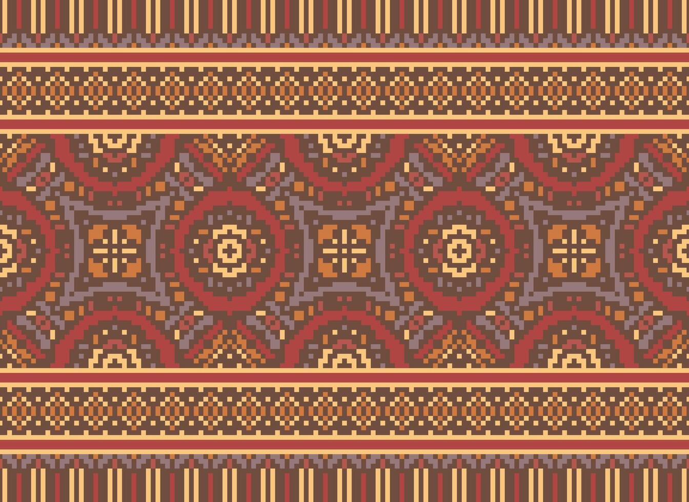 Ethnic geometric fabric pattern Cross Stitch.Ikat embroidery Ethnic oriental Pixel pattern blue background. Abstract,vector,illustration. Texture,clothing,frame,decoration,motifs,silk wallpaper. vector