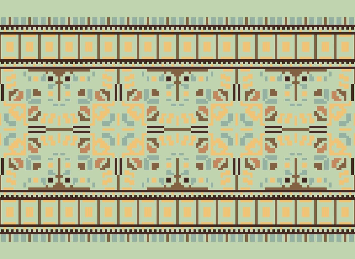 Cross Stitch Border. Embroidery Cross Stitch. Ethnic Patterns. Geometric Ethnic Indian pattern. Native Ethnic pattern.Texture Textile Fabric Clothing Knitwear print. Pixel Horizontal Seamless Vector. vector