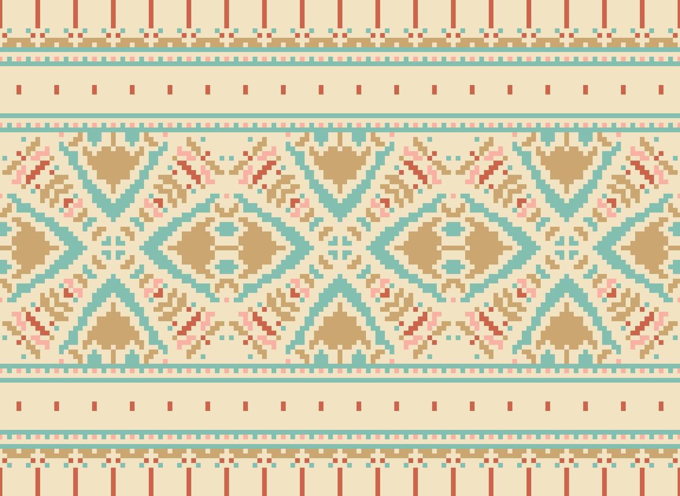 Pixel Ethnic pattern vector background. seamless pattern traditional, Design for background, wallpaper, Batik, fabric, carpet, clothing, wrapping, and textile.ethnic pattern Vector illustration.