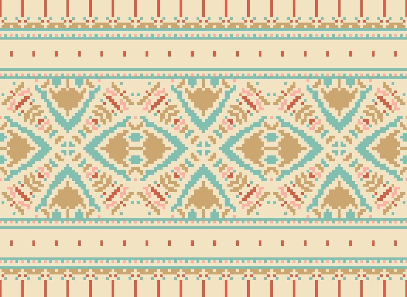 Pixel Ethnic pattern vector background. seamless pattern traditional, Design for background, wallpaper, Batik, fabric, carpet, clothing, wrapping, and textile.ethnic pattern Vector illustration.