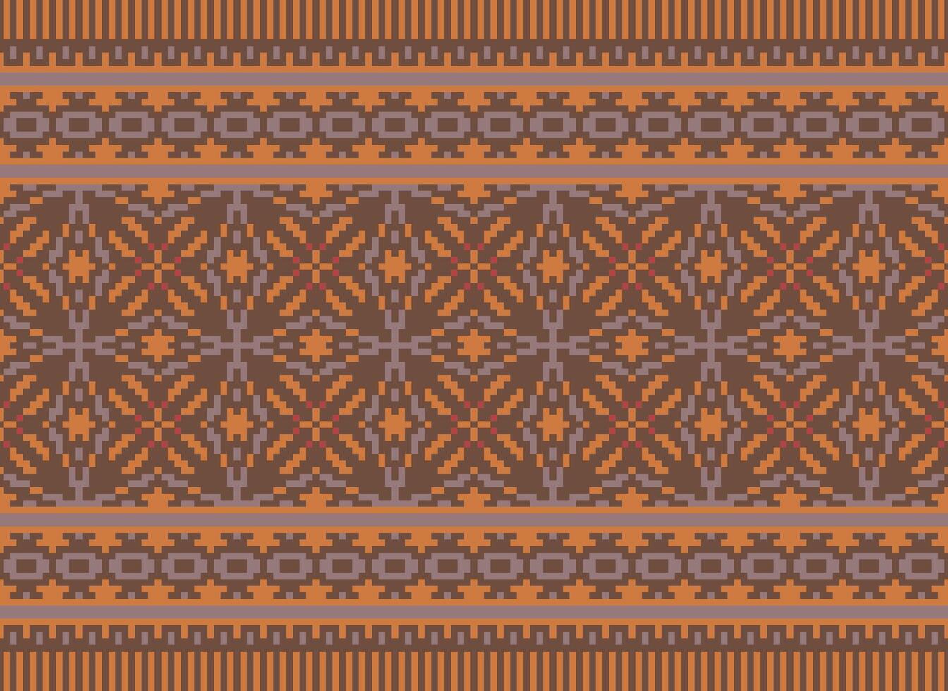 A Floral pixel art pattern on grey background.geometric ethnic oriental embroidery vector illustration. pixel style, abstract background, cross stitch.design for texture, fabric, cloth, scarf, print
