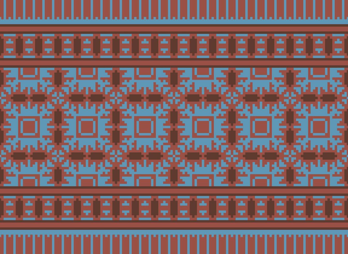 Cross Stitch Embroidery. Ethnic Patterns. Native Style. Traditional Design for texture, textile, fabric, clothing, Knitwear, print. Geometric Pixel Horizontal Seamless Vector. vector