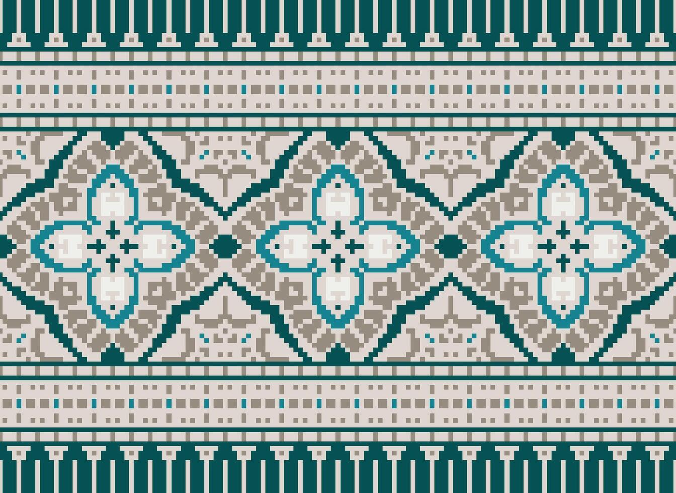 Pixel traditional ethnic pattern paisley flower Ikat background abstract Aztec African Indonesian Indian seamless pattern for fabric print cloth dress carpet curtains and sarong vector