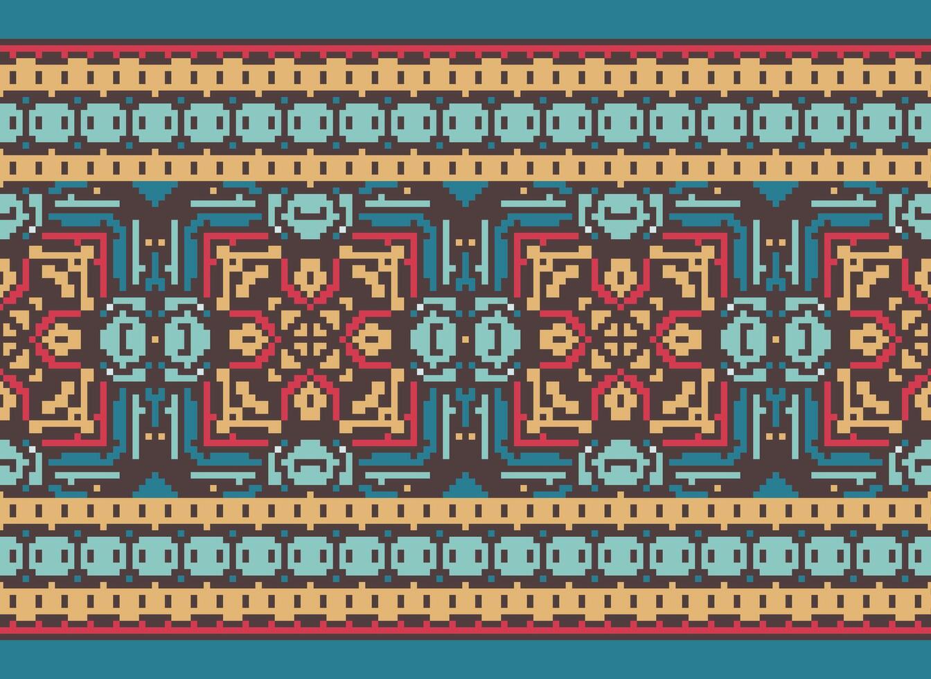 Cross Stitch Border. Embroidery Cross Stitch. Ethnic Patterns. Geometric Ethnic Indian pattern. Native Ethnic pattern.Texture Textile Fabric Clothing Knitwear print. Pixel Horizontal Seamless Vector. vector