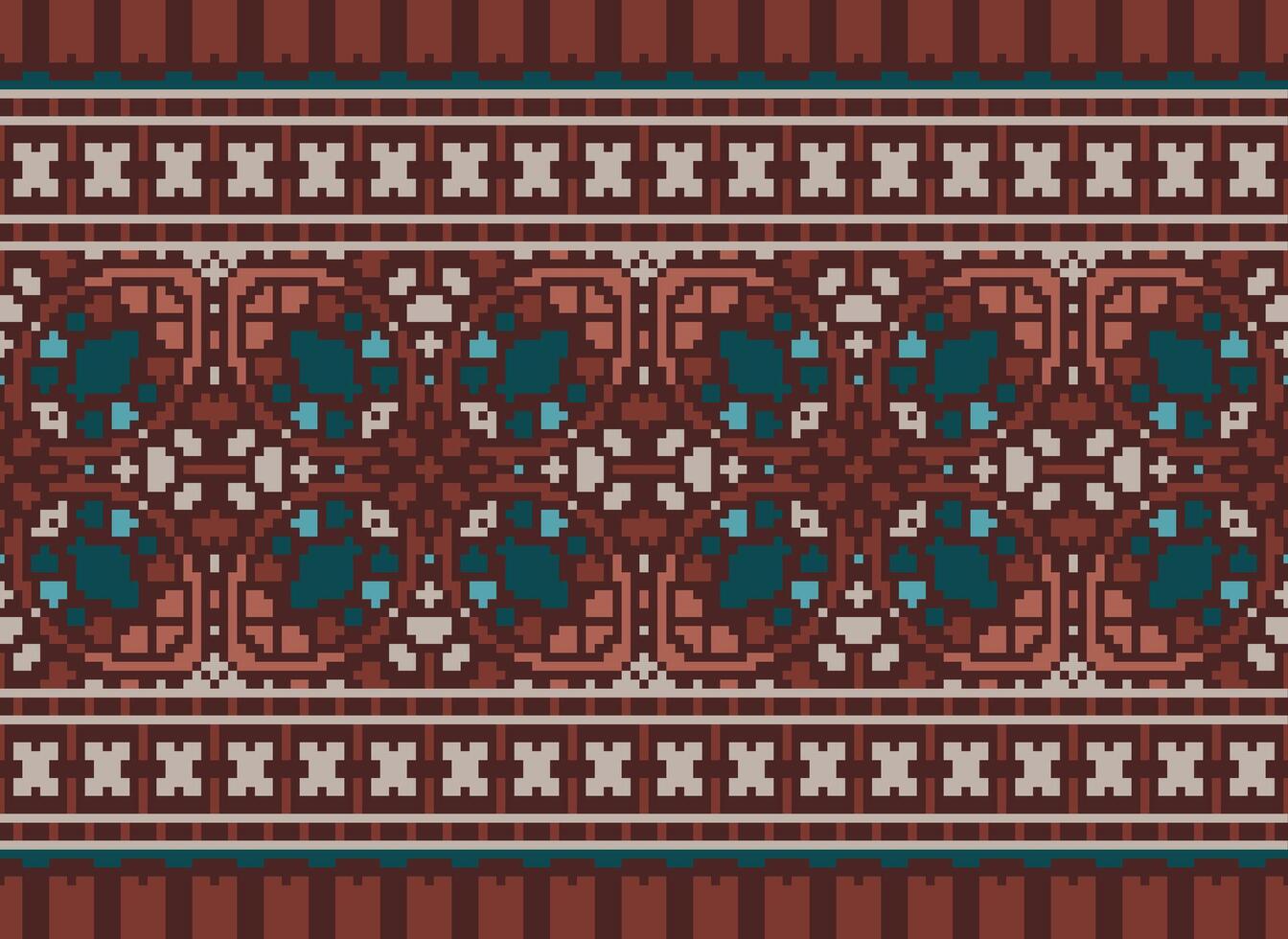Cross Stitch Border. Embroidery Cross Stitch. Ethnic Patterns. Geometric Ethnic Indian pattern. Native Ethnic pattern.Texture Textile Fabric Clothing Knitwear print. Pixel Horizontal Seamless Vector. vector