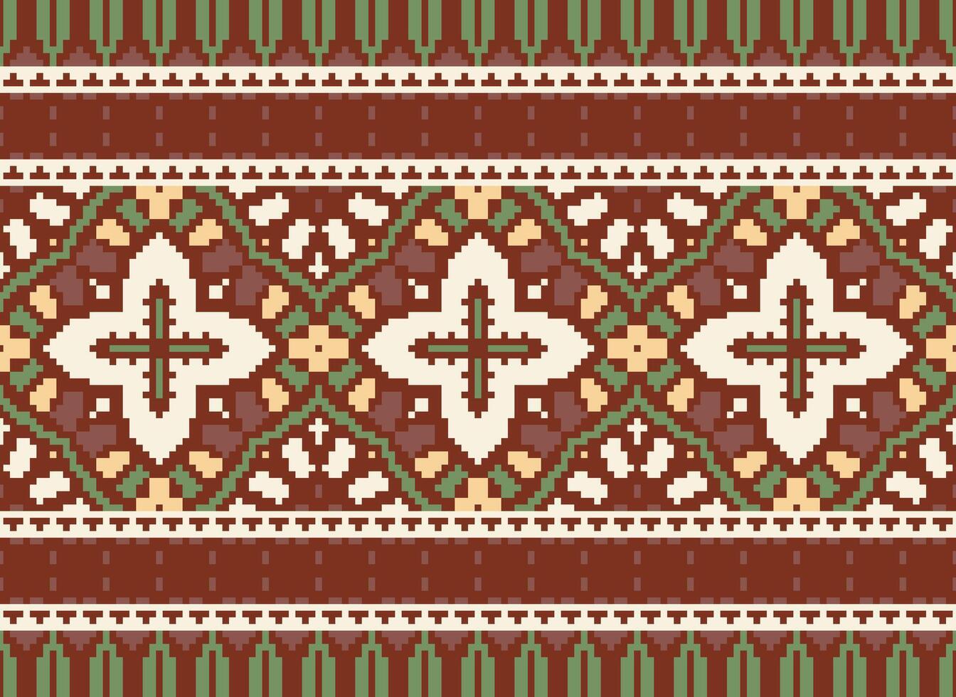 Ethnic geometric fabric pattern Cross Stitch.Ikat embroidery Ethnic oriental Pixel pattern blue background. Abstract,vector,illustration. Texture,clothing,frame,decoration,motifs,silk wallpaper. vector