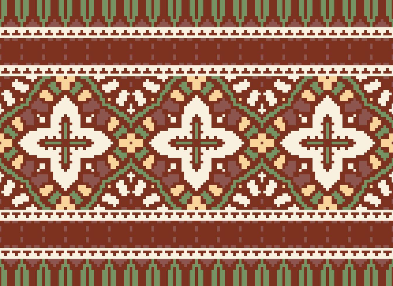 Ethnic geometric fabric pattern Cross Stitch.Ikat embroidery Ethnic oriental Pixel pattern blue background. Abstract,vector,illustration. Texture,clothing,frame,decoration,motifs,silk wallpaper. vector