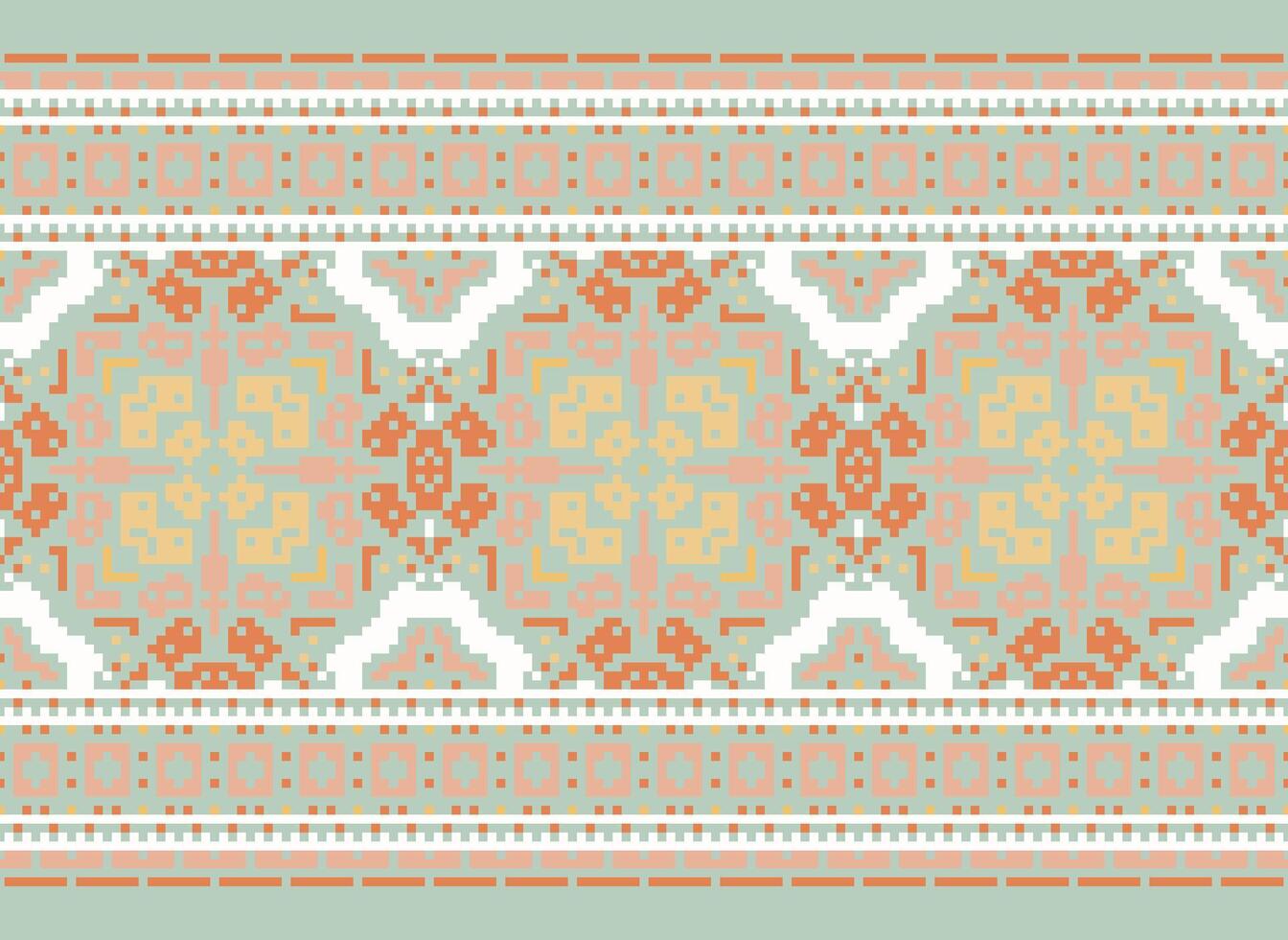 Ethnic geometric fabric pattern Cross Stitch.Ikat embroidery Ethnic oriental Pixel pattern blue background. Abstract,vector,illustration. Texture,clothing,frame,decoration,motifs,silk wallpaper. vector
