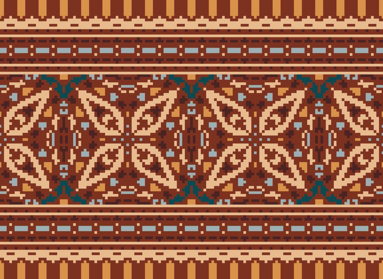 Cross Stitch pattern with Floral Designs. Traditional cross stitch needlework. Geometric Ethnic pattern, Embroidery, Textile ornamentation, fabric, Hand stitched pattern, Cultural stitching pixel art. vector