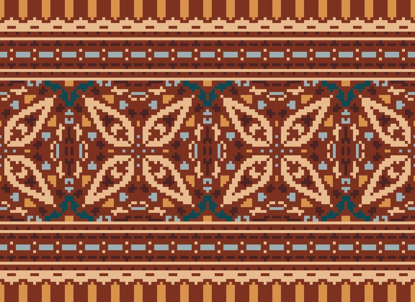 Cross Stitch pattern with Floral Designs. Traditional cross stitch needlework. Geometric Ethnic pattern, Embroidery, Textile ornamentation, fabric, Hand stitched pattern, Cultural stitching pixel art. vector