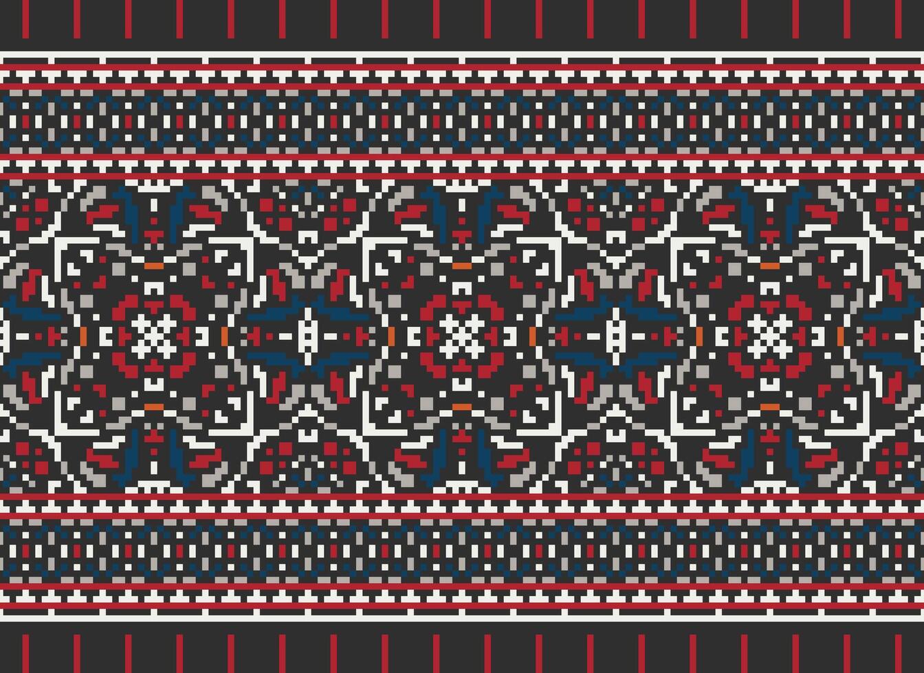 Pixel traditional ethnic pattern paisley flower Ikat background abstract Aztec African Indonesian Indian seamless pattern for fabric print cloth dress carpet curtains and sarong vector