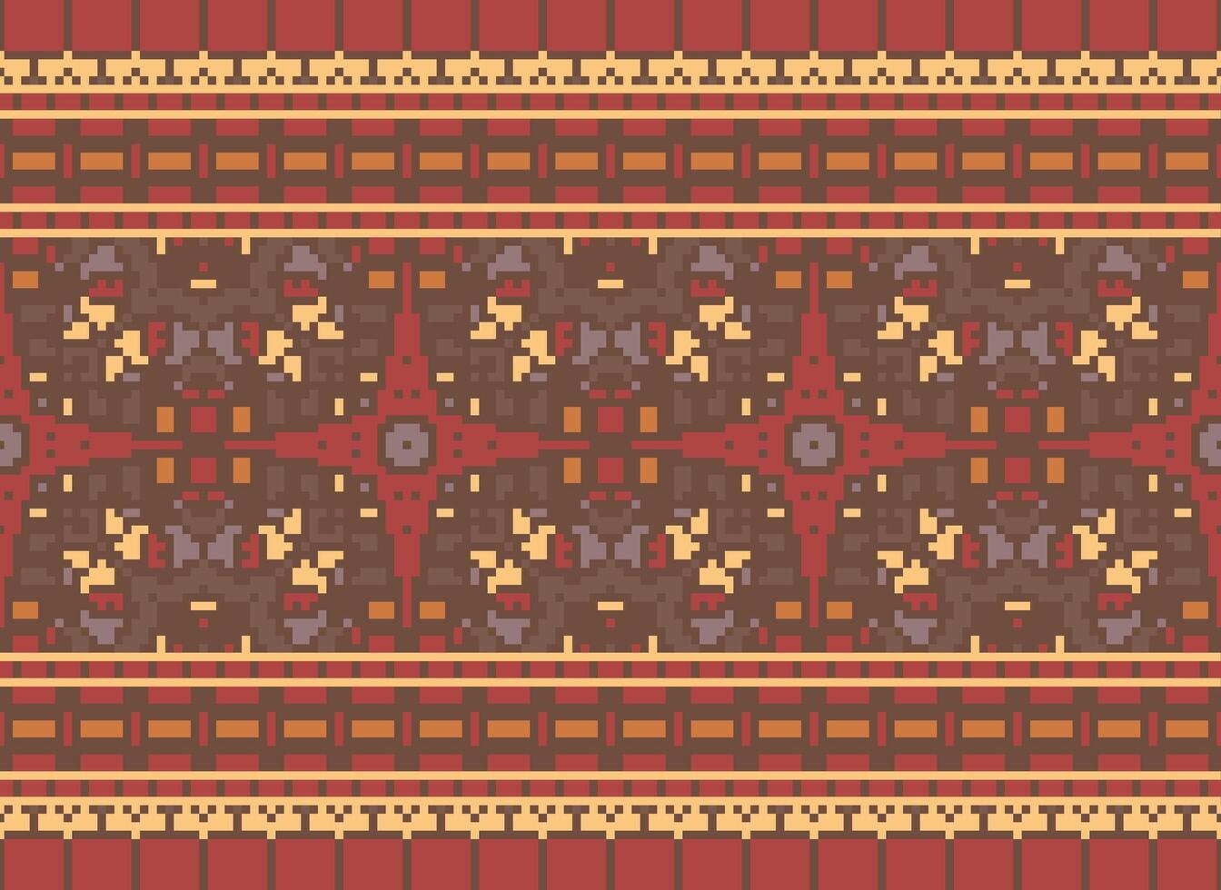 Cross Stitch Border. Embroidery Cross Stitch. Ethnic Patterns. Geometric Ethnic Indian pattern. Native Ethnic pattern.Texture Textile Fabric Clothing Knitwear print. Pixel Horizontal Seamless Vector. vector