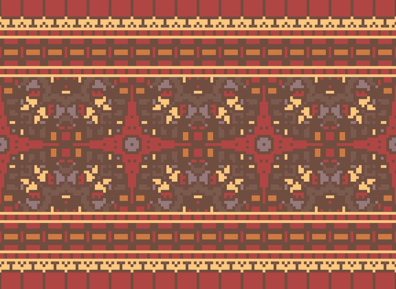 Cross Stitch Border. Embroidery Cross Stitch. Ethnic Patterns. Geometric Ethnic Indian pattern. Native Ethnic pattern.Texture Textile Fabric Clothing Knitwear print. Pixel Horizontal Seamless Vector. vector