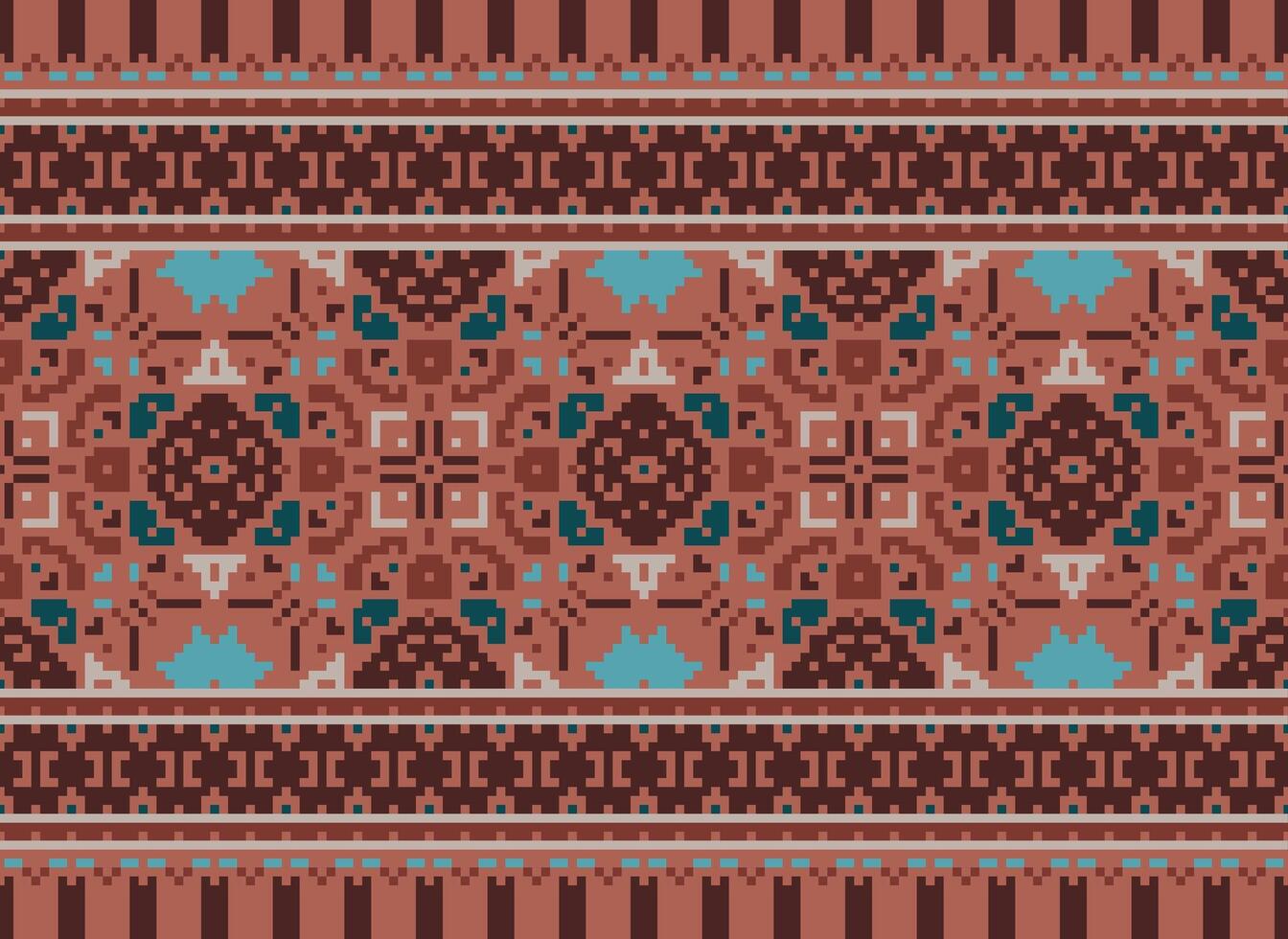 Cross Stitch Border. Embroidery Cross Stitch. Ethnic Patterns. Geometric Ethnic Indian pattern. Native Ethnic pattern.Texture Textile Fabric Clothing Knitwear print. Pixel Horizontal Seamless Vector. vector