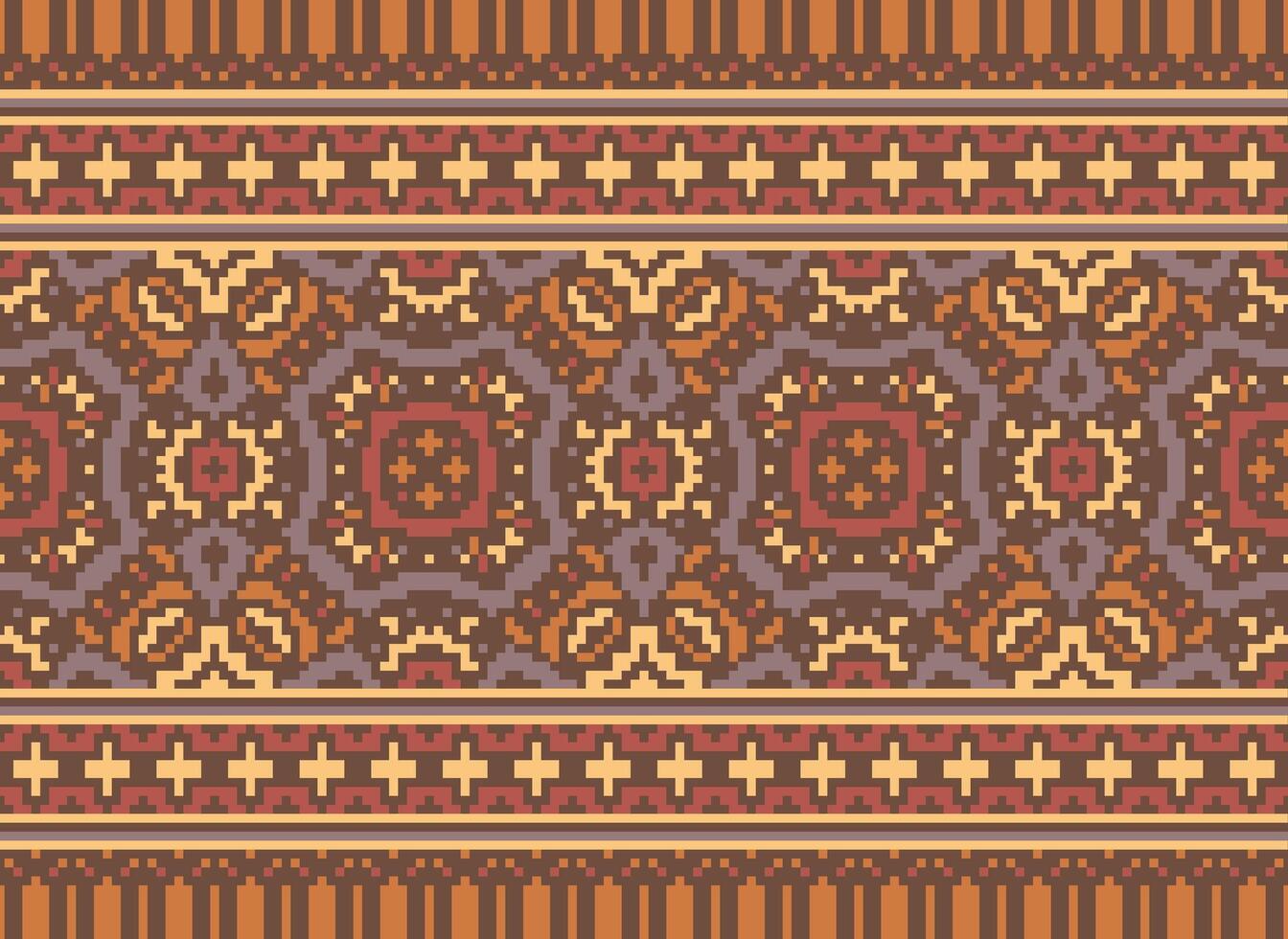 Cross Stitch Border. Embroidery Cross Stitch. Ethnic Patterns. Geometric Ethnic Indian pattern. Native Ethnic pattern.Texture Textile Fabric Clothing Knitwear print. Pixel Horizontal Seamless Vector. vector