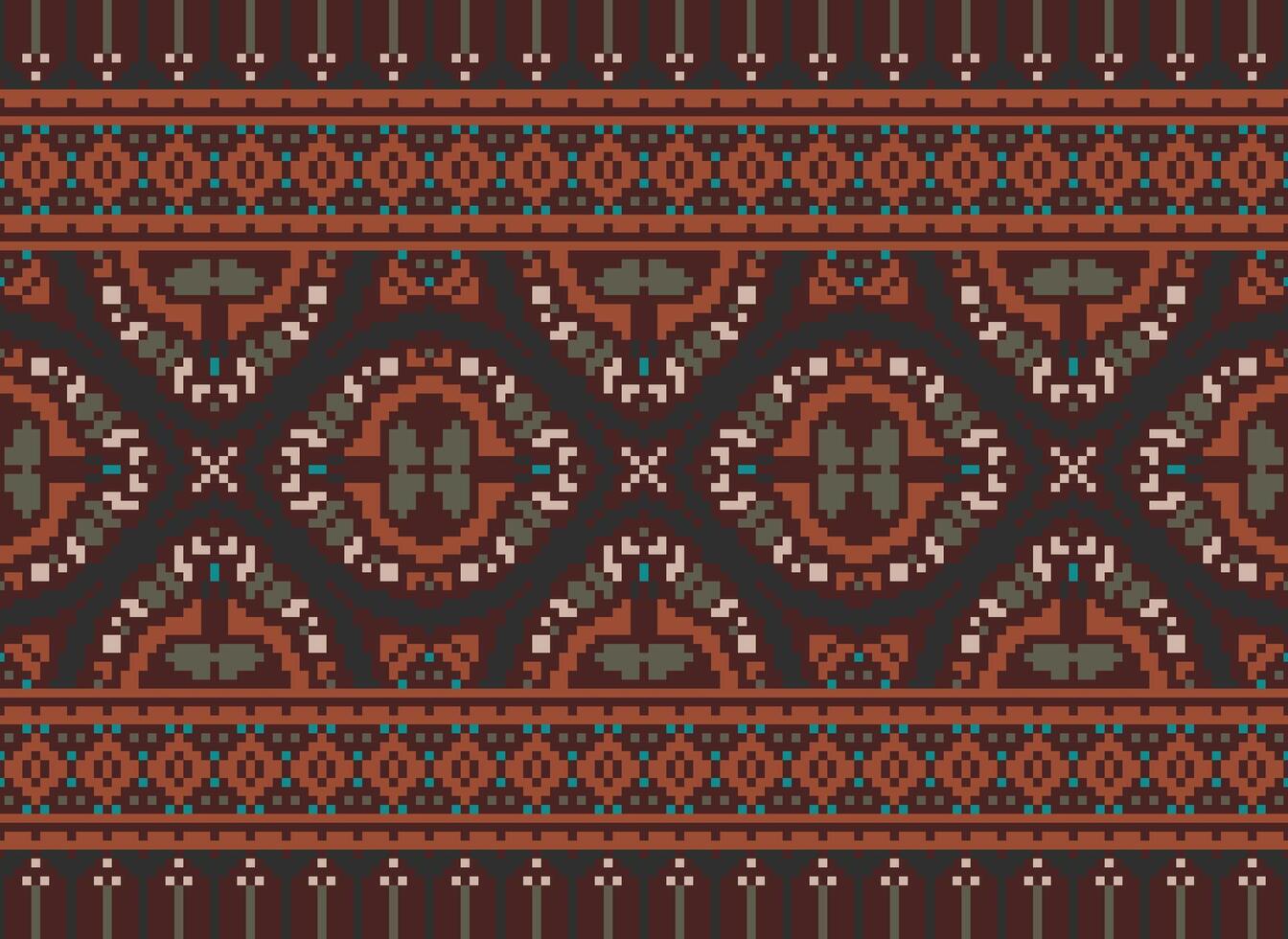 Pixel Ukrainian, Belarusian folk art vector seamless pattern in red and black, inpisred by traditional embroidery Vyshyvanka