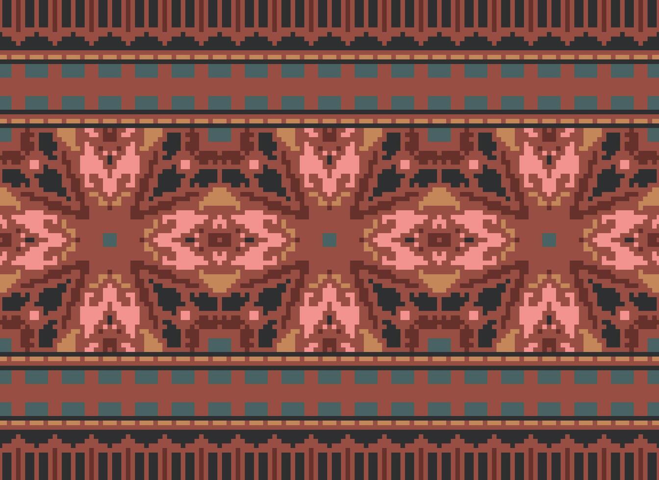 Ethnic geometric fabric pattern Cross Stitch.Ikat embroidery Ethnic oriental Pixel pattern blue background. Abstract,vector,illustration. Texture,clothing,frame,decoration,motifs,silk wallpaper. vector