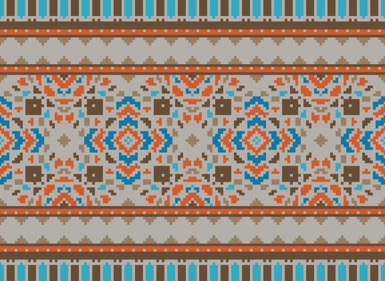 Cross Stitch pattern with Floral Designs. Traditional cross stitch needlework. Geometric Ethnic pattern, Embroidery, Textile ornamentation, fabric, Hand stitched pattern, Cultural stitching pixel art. vector