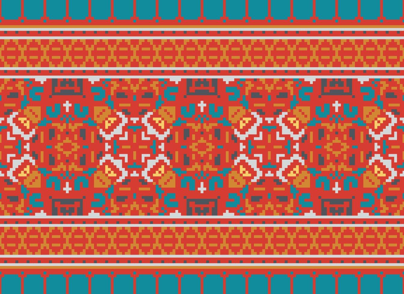 Cross Stitch Border. Embroidery Cross Stitch. Ethnic Patterns. Geometric Ethnic Indian pattern. Native Ethnic pattern.Texture Textile Fabric Clothing Knitwear print. Pixel Horizontal Seamless Vector. vector