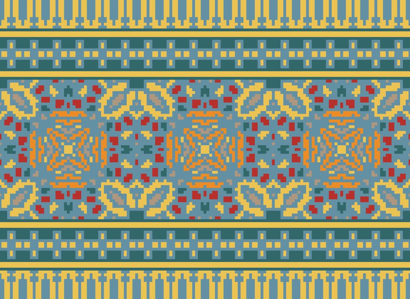 Cross Stitch Embroidery. Ethnic Patterns. Native Style. Traditional Design for texture, textile, fabric, clothing, Knitwear, print. Geometric Pixel Horizontal Seamless Vector. vector