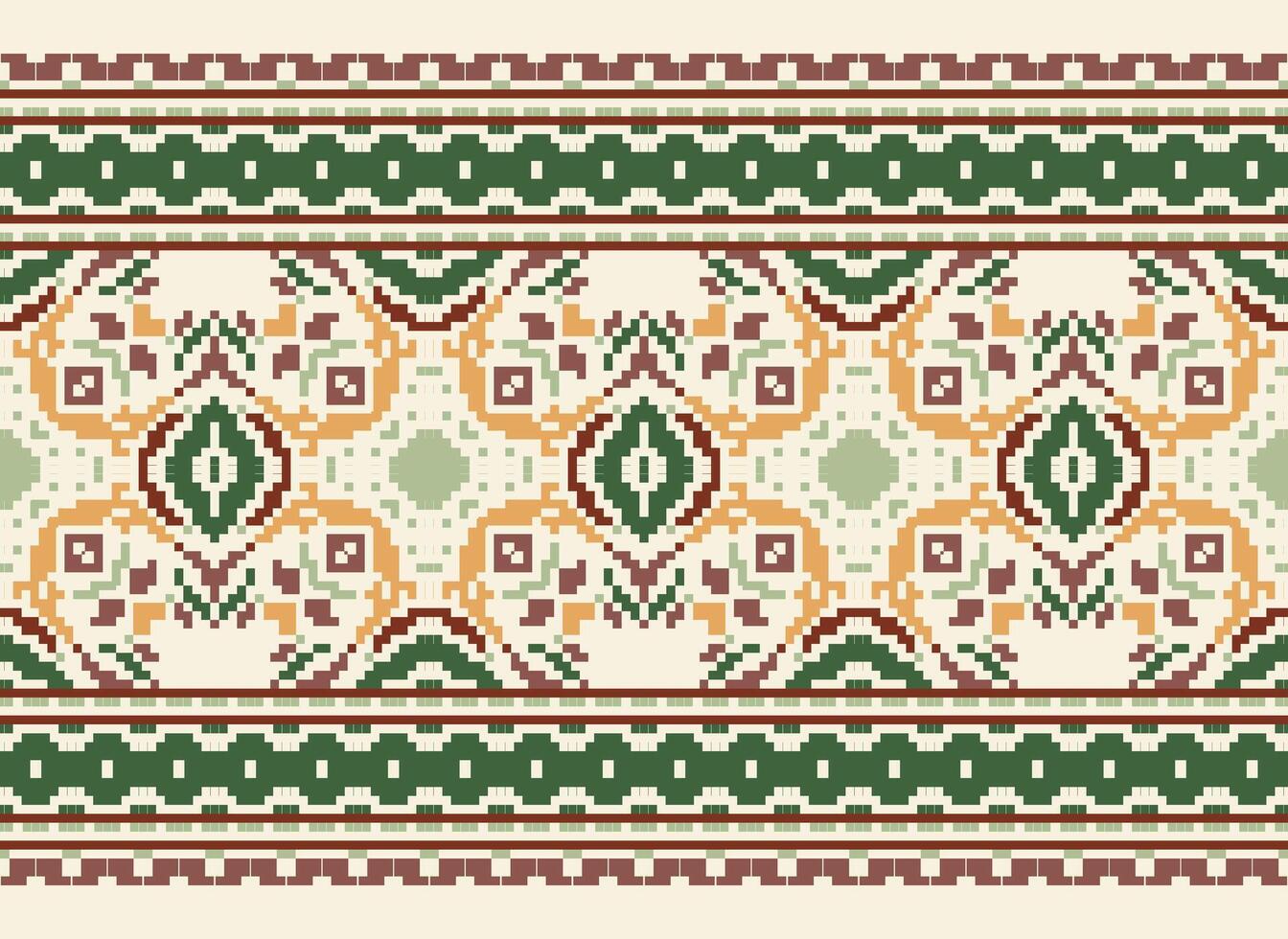 Cross Stitch Border. Embroidery Cross Stitch. Ethnic Patterns. Geometric Ethnic Indian pattern. Native Ethnic pattern.Texture Textile Fabric Clothing Knitwear print. Pixel Horizontal Seamless Vector. vector