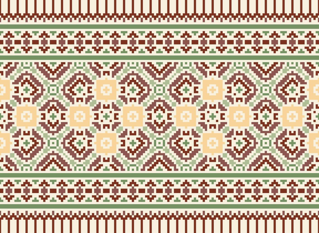 Pixel Ethnic pattern vector background. seamless pattern traditional, Design for background, wallpaper, Batik, fabric, carpet, clothing, wrapping, and textile.ethnic pattern Vector illustration.