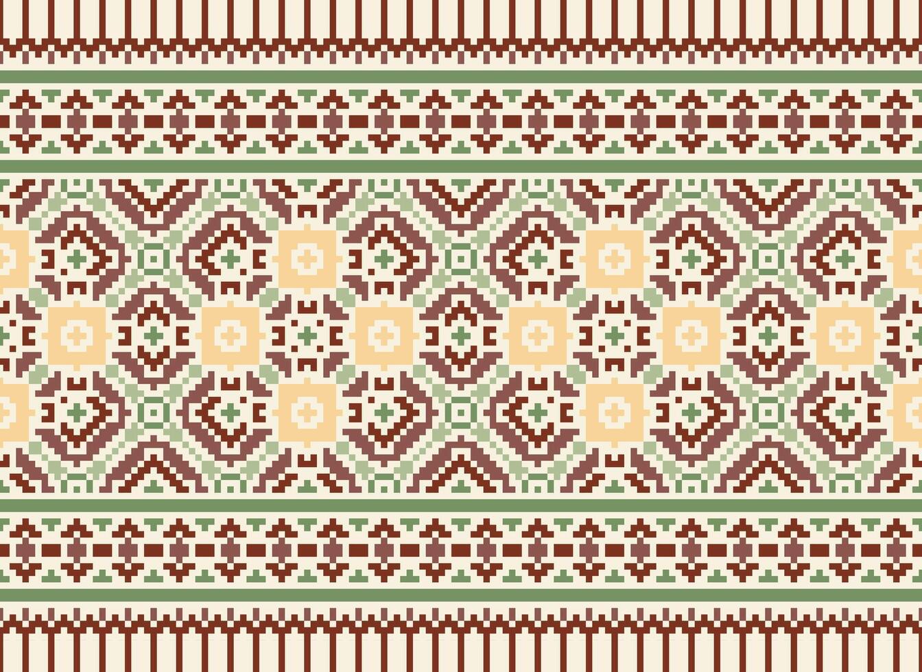 píxel étnico modelo vector antecedentes. sin costura modelo tradicional, diseño para fondo, fondo de pantalla, batik, tela, alfombra, ropa, envase, y textil.étnico modelo vector ilustración.