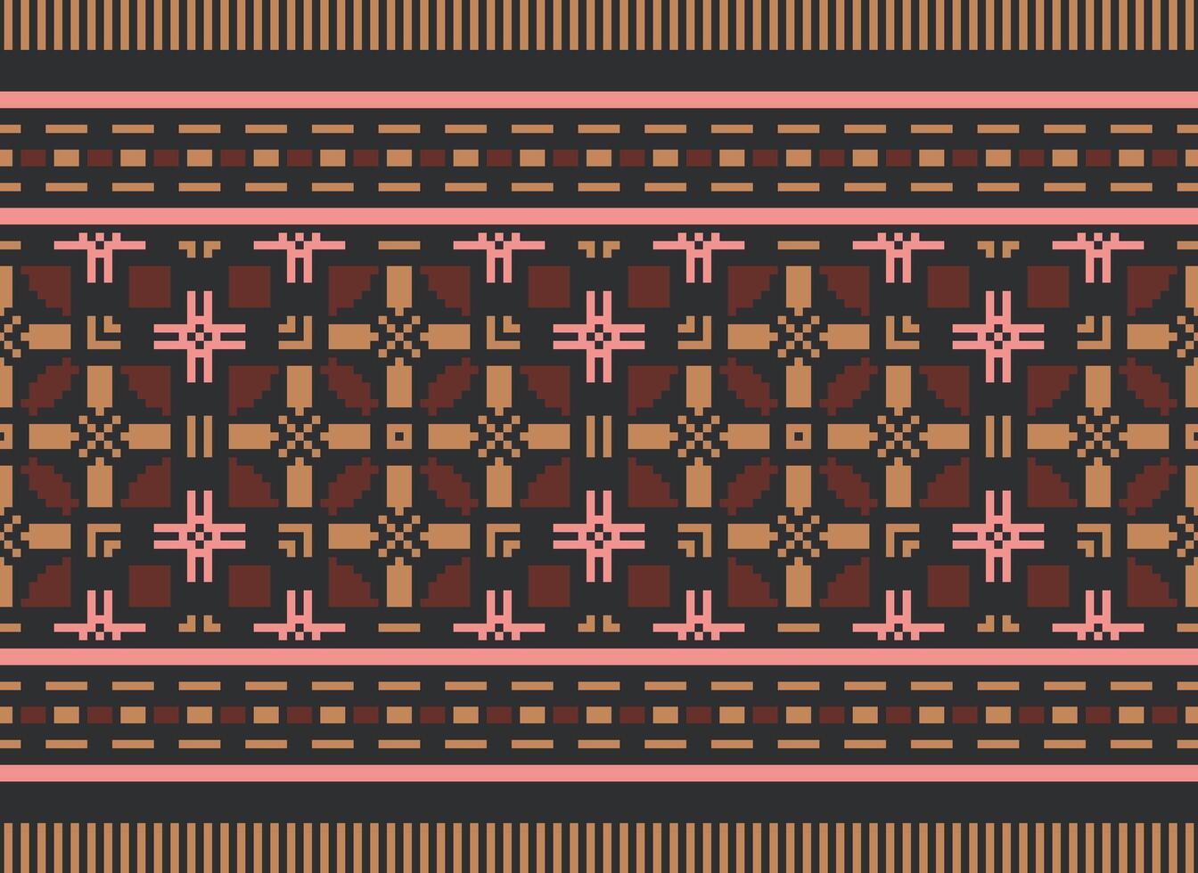 Pixel Cross Stitch pattern with Floral Designs. Traditional cross stitch needlework. Geometric Ethnic pattern, Embroidery, Textile ornamentation, fabric, Hand stitched pattern, pixel art. vector