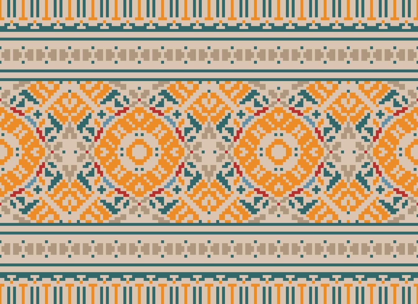 Pixel Ethnic pattern vector background. seamless pattern traditional, Design for background, wallpaper, Batik, fabric, carpet, clothing, wrapping, and textile.ethnic pattern Vector illustration.