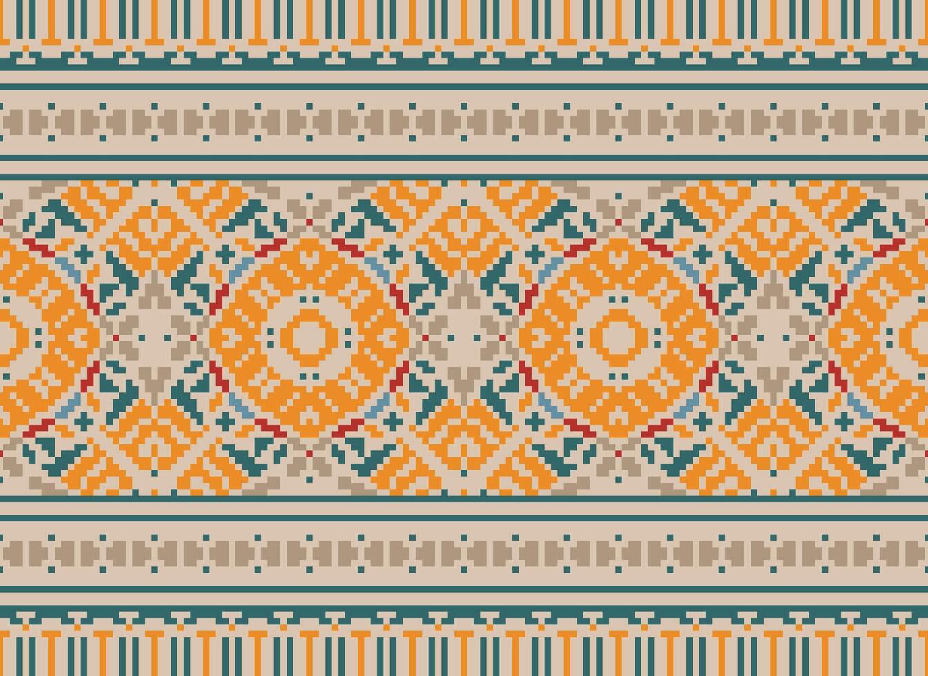 Pixel Ethnic pattern vector background. seamless pattern traditional, Design for background, wallpaper, Batik, fabric, carpet, clothing, wrapping, and textile.ethnic pattern Vector illustration.