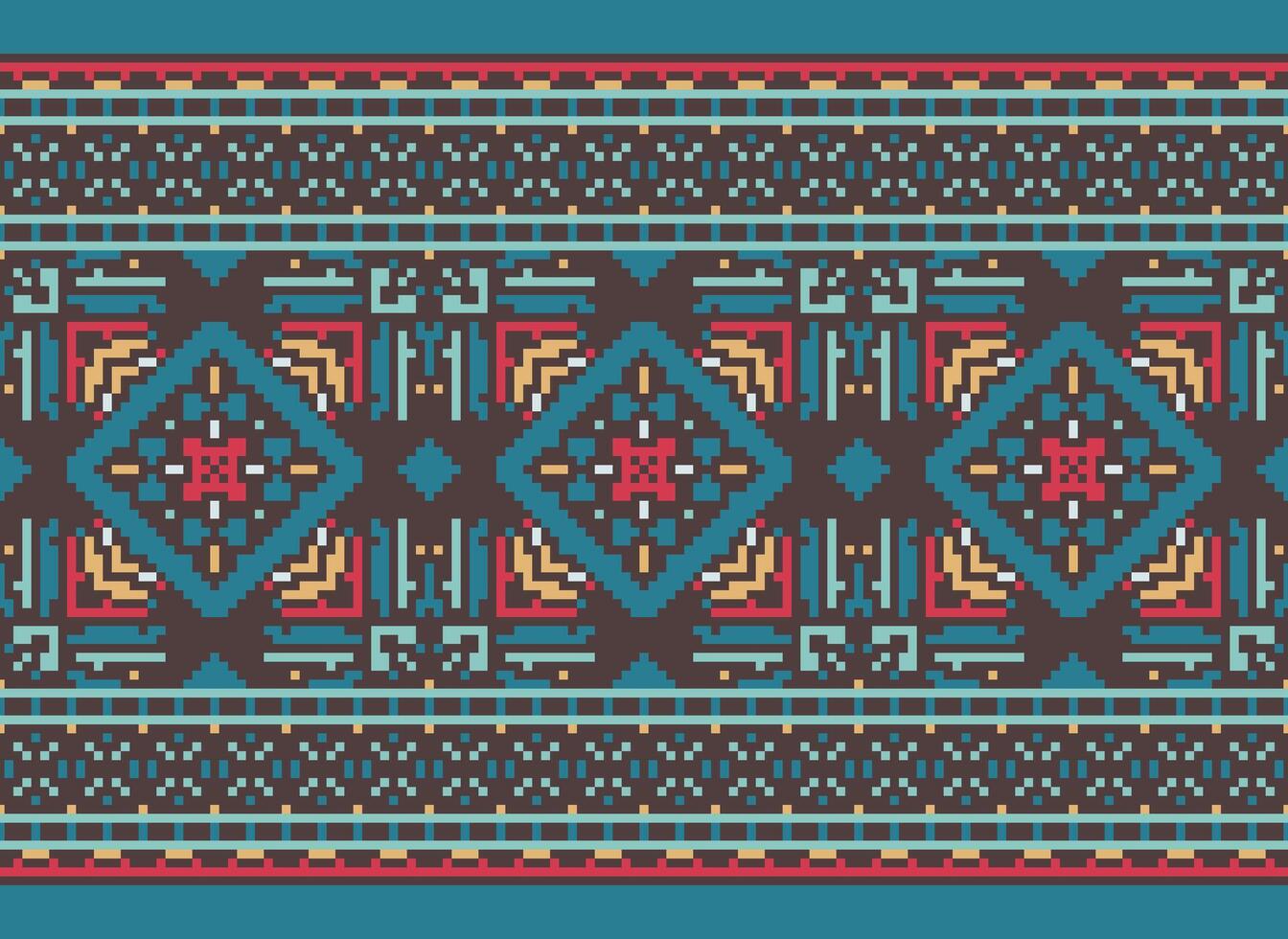 Pixel traditional ethnic pattern paisley flower Ikat background abstract Aztec African Indonesian Indian seamless pattern for fabric print cloth dress carpet curtains and sarong vector