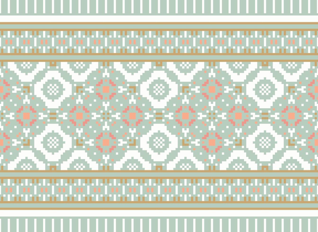 Pixel Ethnic pattern vector background. seamless pattern traditional, Design for background, wallpaper, Batik, fabric, carpet, clothing, wrapping, and textile.ethnic pattern Vector illustration.