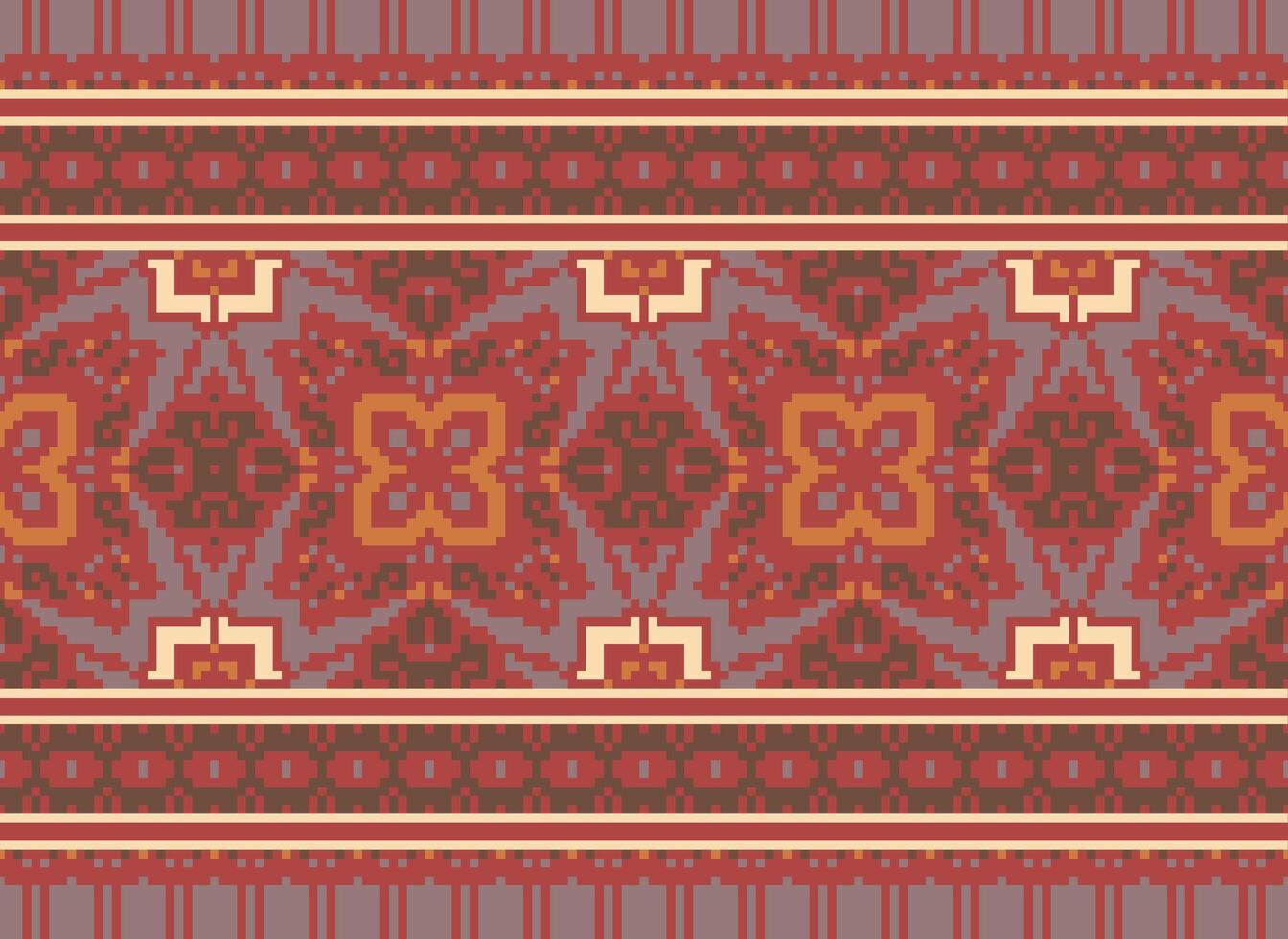 Cross Stitch Border. Embroidery Cross Stitch. Ethnic Patterns. Geometric Ethnic Indian pattern. Native Ethnic pattern.Texture Textile Fabric Clothing Knitwear print. Pixel Horizontal Seamless Vector. vector