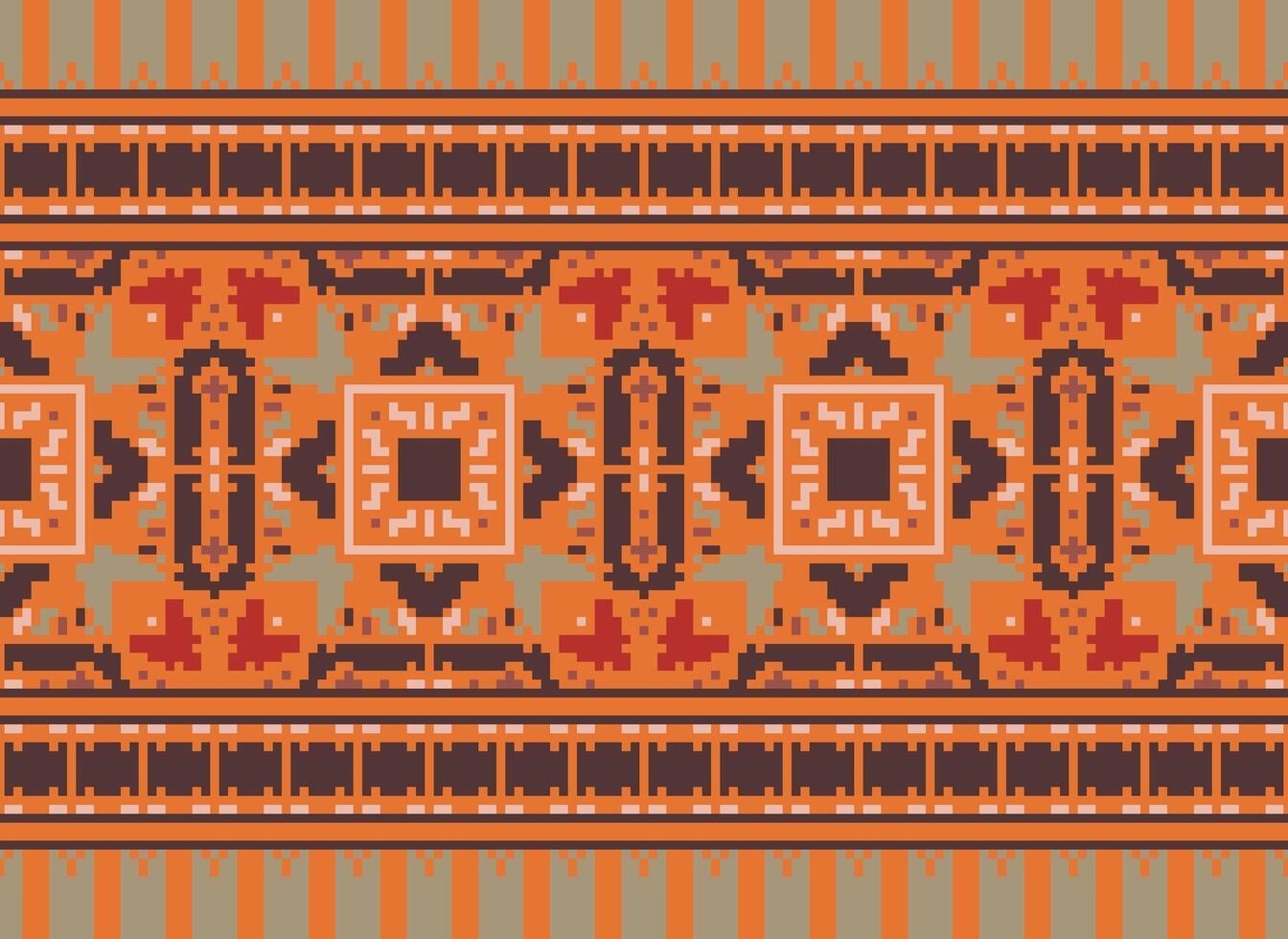 Pixel Ethnic pattern vector background. seamless pattern traditional, Design for background, wallpaper, Batik, fabric, carpet, clothing, wrapping, and textile.ethnic pattern Vector illustration.