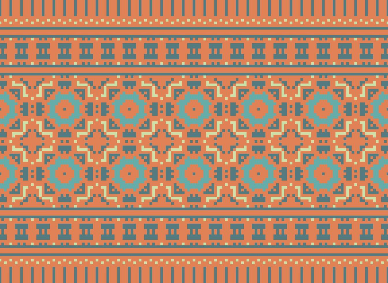 Cross Stitch pattern with Floral Designs. Traditional cross stitch needlework. Geometric Ethnic pattern, Embroidery, Textile ornamentation, fabric, Hand stitched pattern, Cultural stitching pixel art. vector