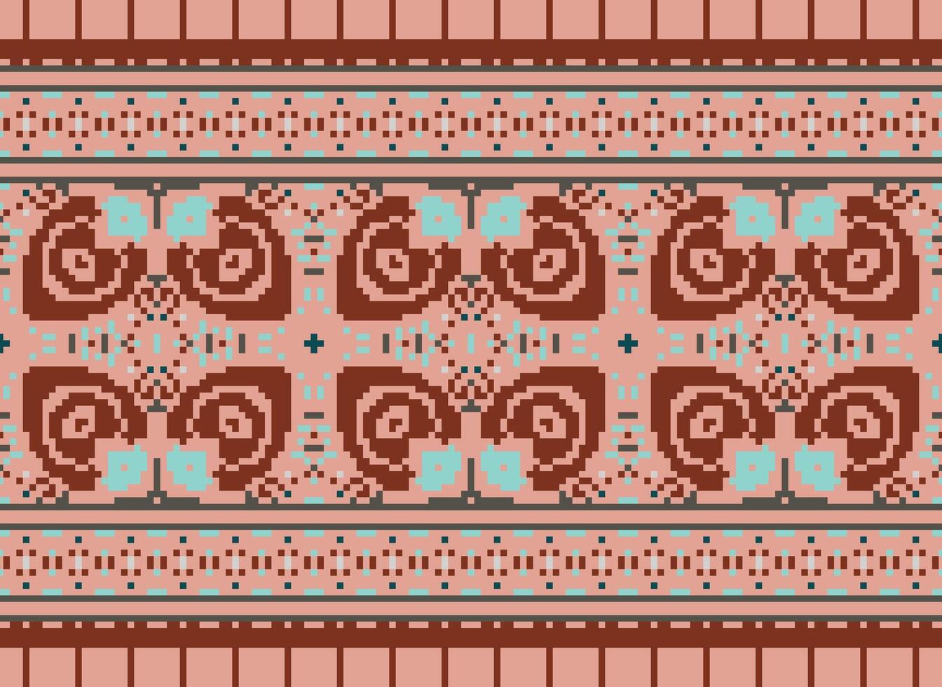 Pixel Ethnic pattern vector background. seamless pattern traditional, Design for background, wallpaper, Batik, fabric, carpet, clothing, wrapping, and textile.ethnic pattern Vector illustration.