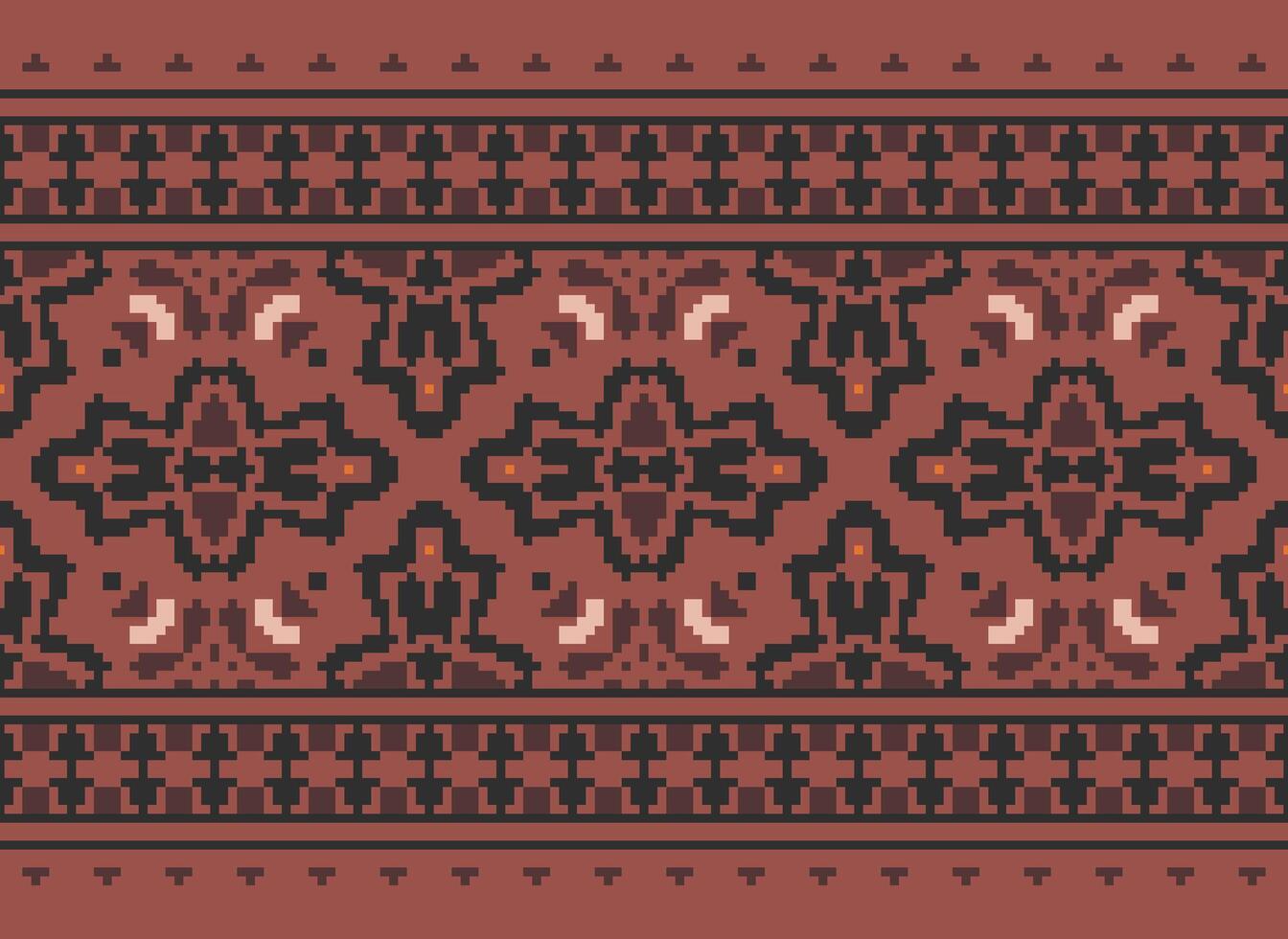 Pixel Ethnic pattern vector background. seamless pattern traditional, Design for background, wallpaper, Batik, fabric, carpet, clothing, wrapping, and textile.ethnic pattern Vector illustration.