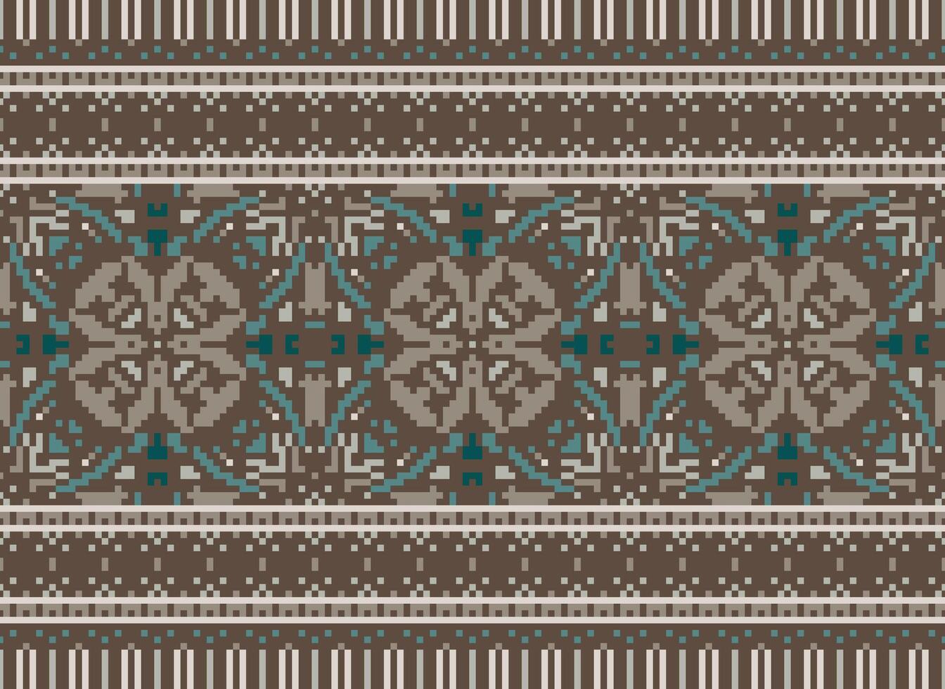 Pixel traditional ethnic pattern paisley flower Ikat background abstract Aztec African Indonesian Indian seamless pattern for fabric print cloth dress carpet curtains and sarong vector
