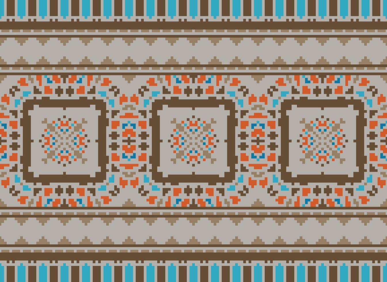 Pixel traditional ethnic pattern paisley flower Ikat background abstract Aztec African Indonesian Indian seamless pattern for fabric print cloth dress carpet curtains and sarong vector