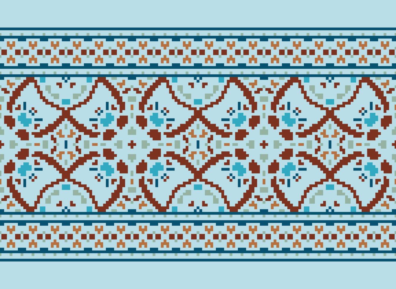 Cross Stitch pattern with Floral Designs. Traditional cross stitch needlework. Geometric Ethnic pattern, Embroidery, Textile ornamentation, fabric, Hand stitched pattern, Cultural stitching pixel art. vector
