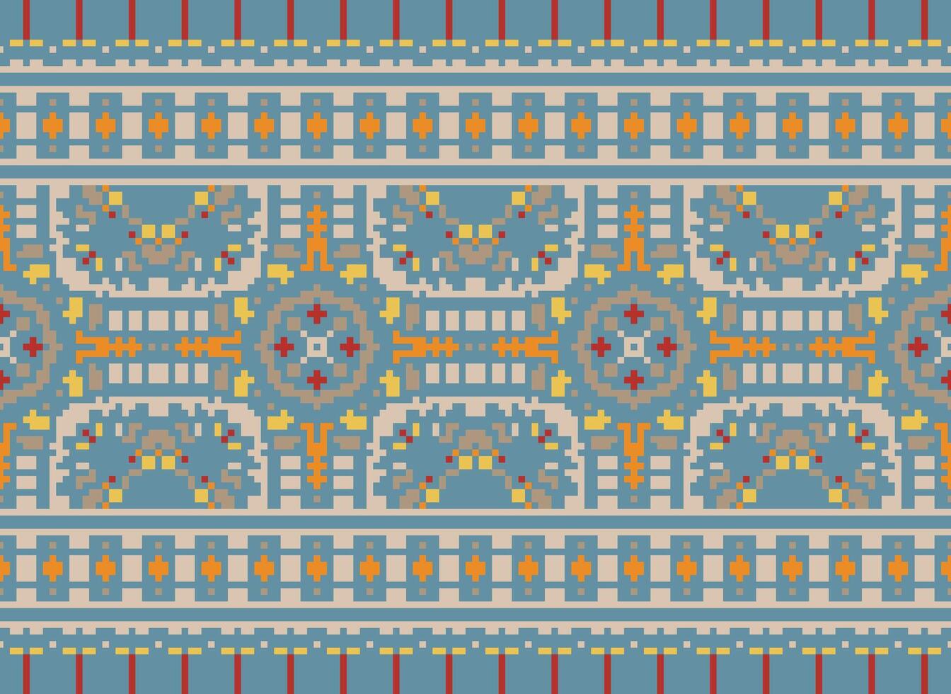 Pixel Ethnic pattern vector background. seamless pattern traditional, Design for background, wallpaper, Batik, fabric, carpet, clothing, wrapping, and textile.ethnic pattern Vector illustration.