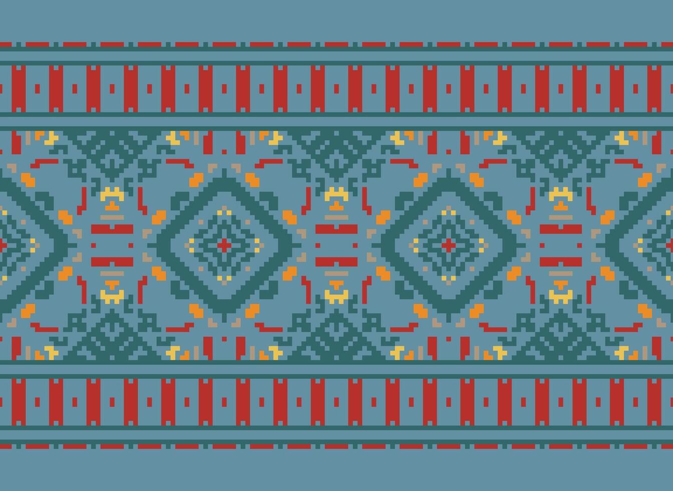 Pixel Ethnic pattern vector background. seamless pattern traditional, Design for background, wallpaper, Batik, fabric, carpet, clothing, wrapping, and textile.ethnic pattern Vector illustration.