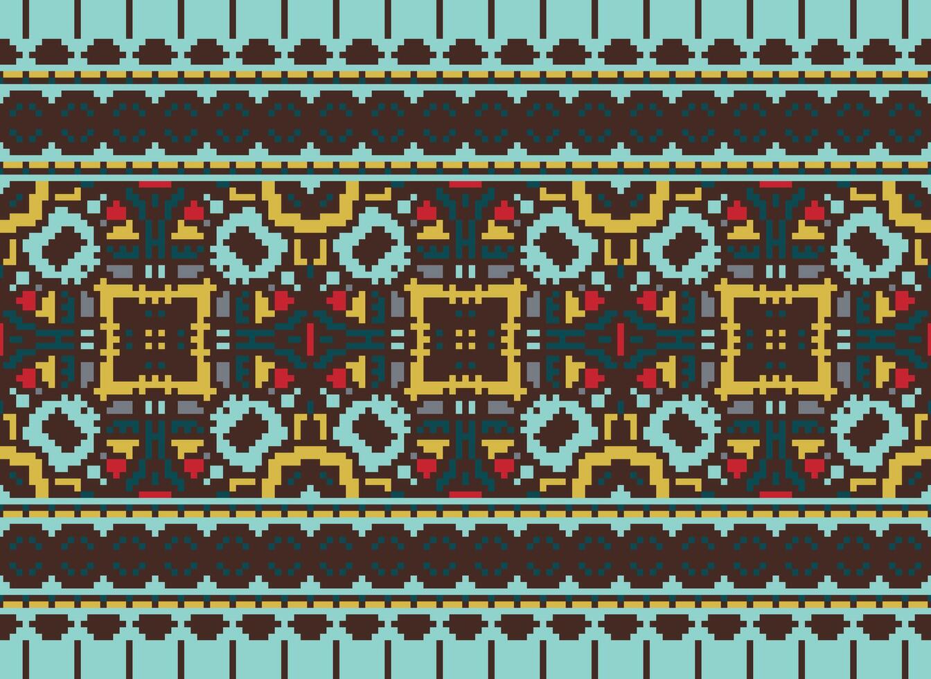 Ethnic geometric fabric pattern Cross Stitch.Ikat embroidery Ethnic oriental Pixel pattern blue background. Abstract,vector,illustration. Texture,clothing,frame,decoration,motifs,silk wallpaper. vector