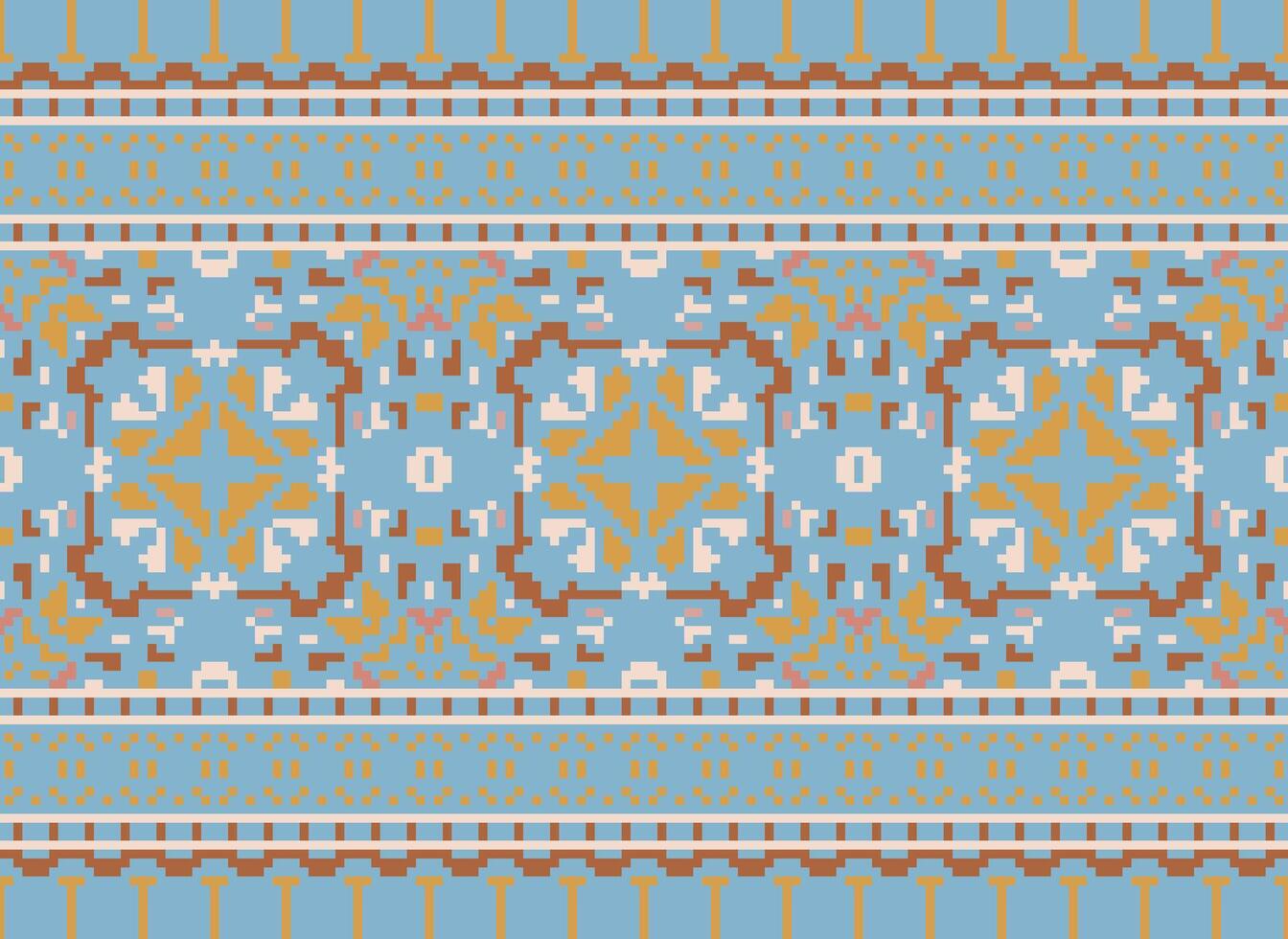Pixel Ethnic pattern vector background. seamless pattern traditional, Design for background, wallpaper, Batik, fabric, carpet, clothing, wrapping, and textile.ethnic pattern Vector illustration.