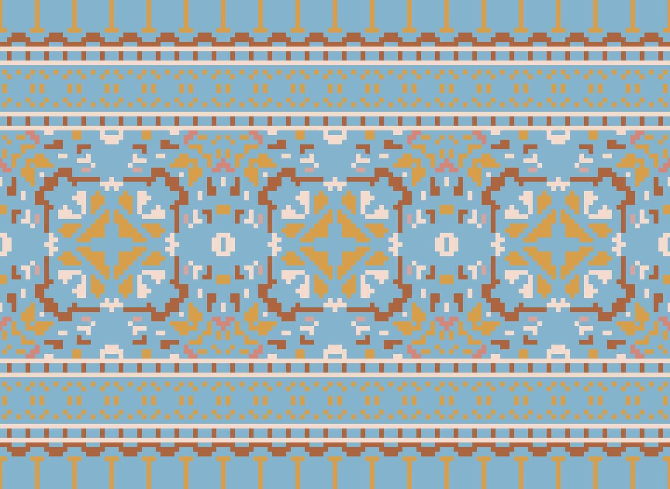 Pixel Ethnic pattern vector background. seamless pattern traditional, Design for background, wallpaper, Batik, fabric, carpet, clothing, wrapping, and textile.ethnic pattern Vector illustration.