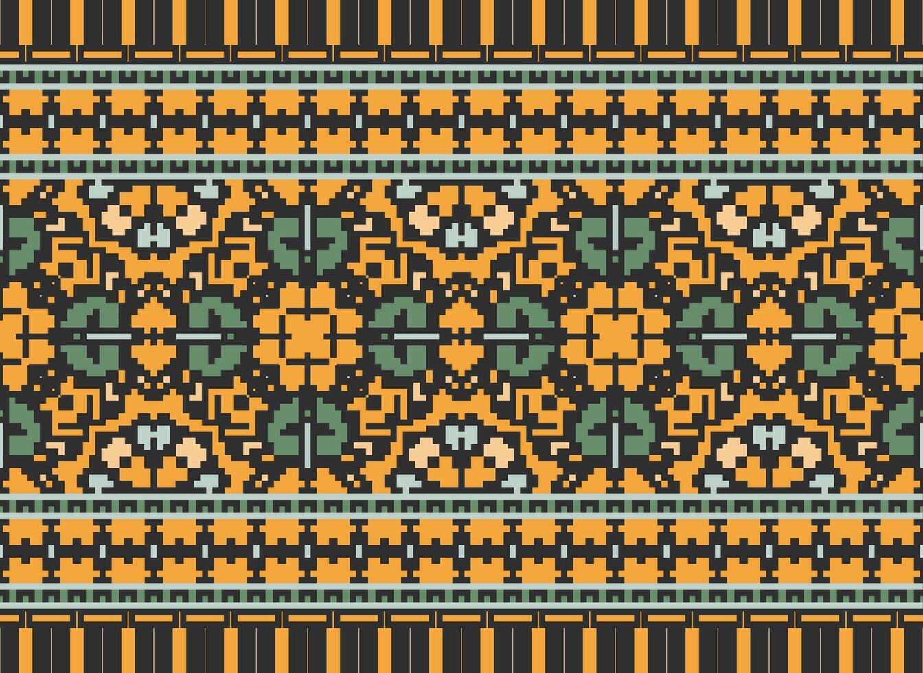 Cross Stitch pattern with Floral Designs. Traditional cross stitch needlework. Geometric Ethnic pattern, Embroidery, Textile ornamentation, fabric, Hand stitched pattern, Cultural stitching pixel art. vector