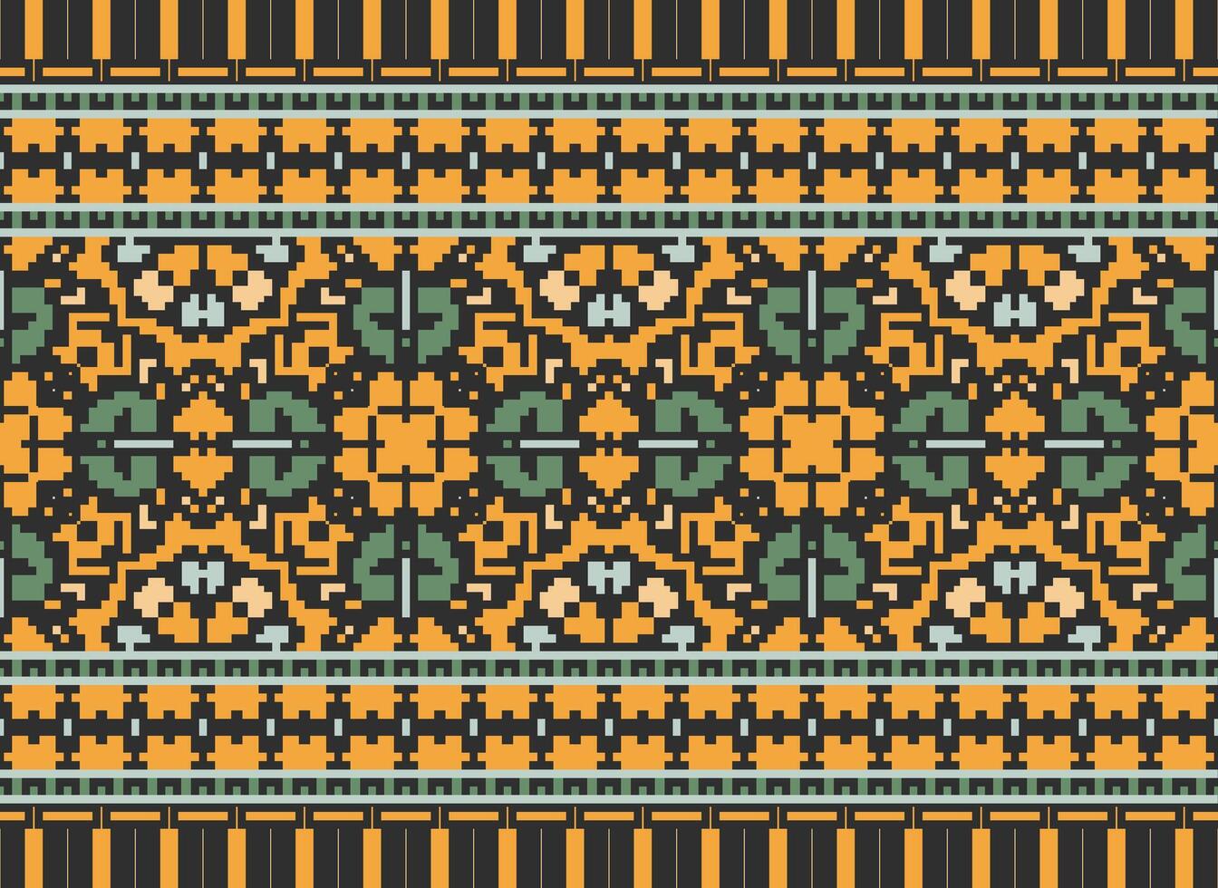 Cross Stitch pattern with Floral Designs. Traditional cross stitch needlework. Geometric Ethnic pattern, Embroidery, Textile ornamentation, fabric, Hand stitched pattern, Cultural stitching pixel art. vector